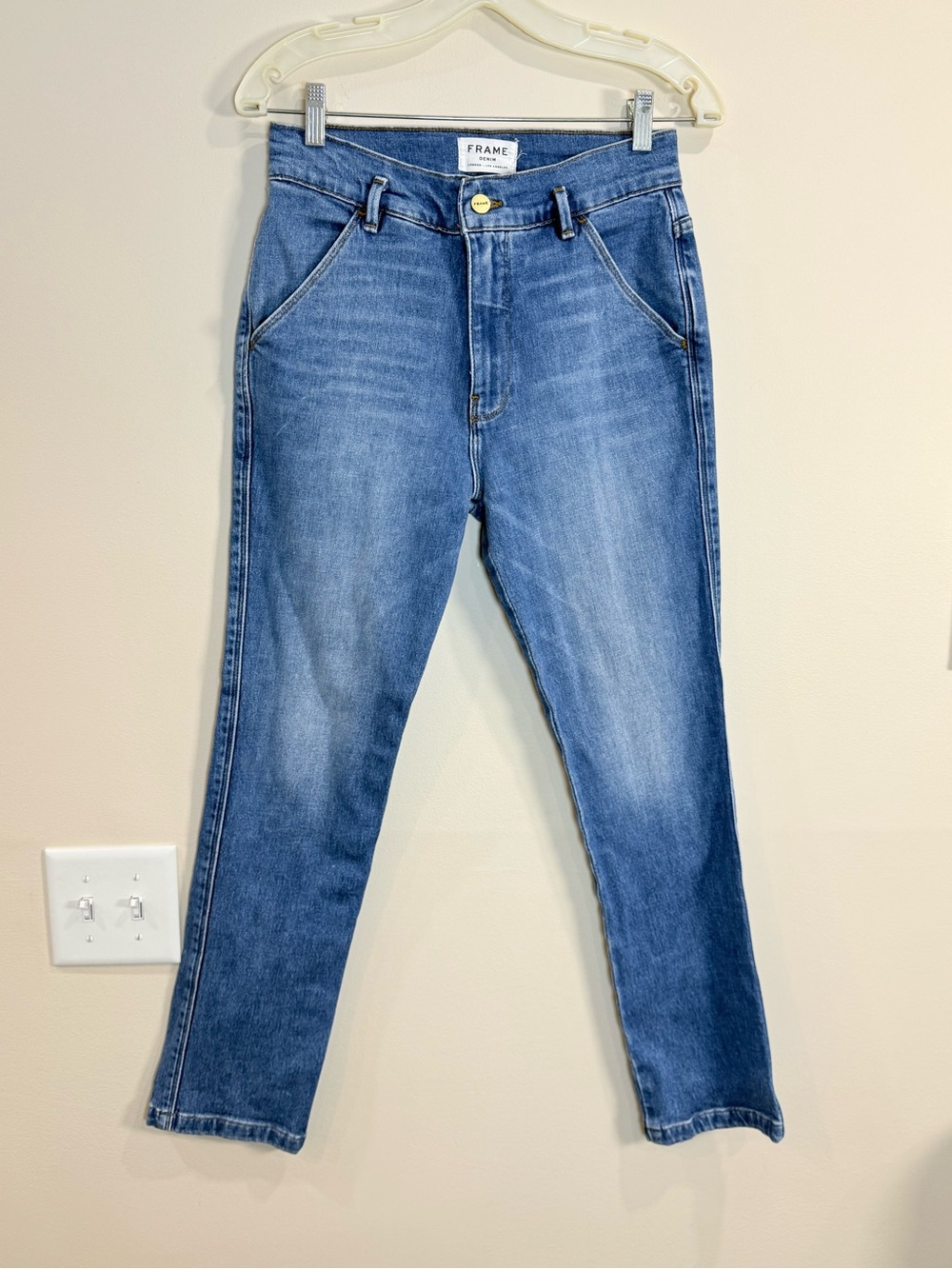 🔥Frame Denim Women's Blue High-Rise Straight Jeans Size 27 EC🔥